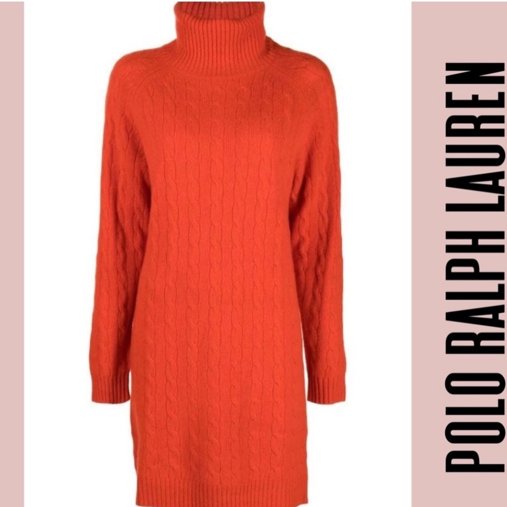 Polo by Ralph Lauren Red Cable-Knit Wool Cashmere Turtleneck Dress